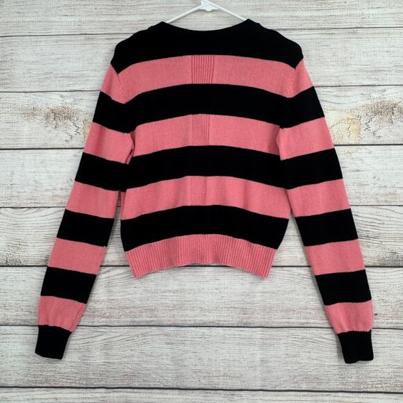 Veronica Beard Pink and Black Striped Cropped Button Cardigan - Picture 2 of 9